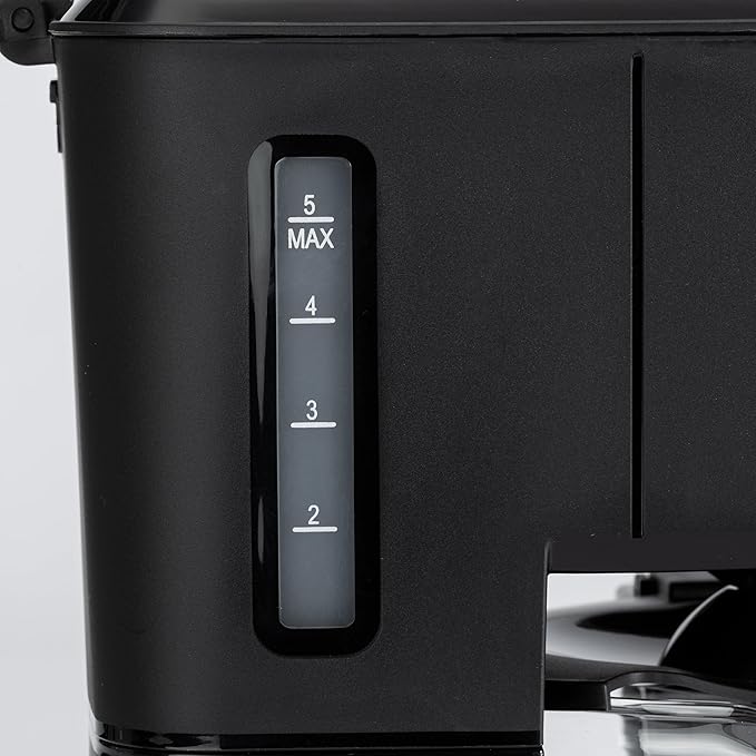 Amazon Basics 5 Cup Drip Coffee Maker, Coffee Machine with Glass Coffee Pot (0.8 Qt), Auto Shut-off, Auto Pause, Removable Filter Basket, Matte Black