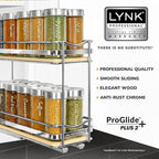 LYNK PROFESSIONAL® Élite™ Pull Out Spice Rack Organizer for Inside Kitchen Cabinets - 4-1/4 inch Wide - Slide Out Drawer – Wood/Chrome Sliding Spice Cabinet Organization Shelf Racks - 2 Tier