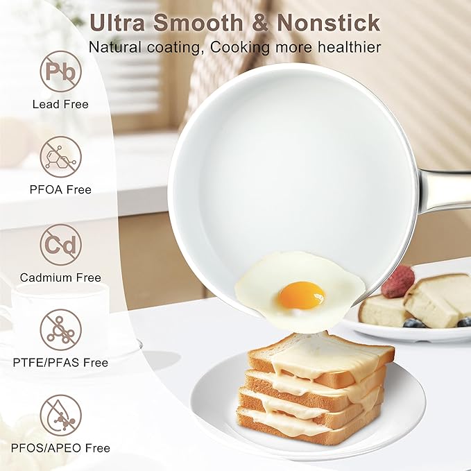 5Pcs Nonstick Cookware Set, Aluminum Nonstick Pots and Pans with Glass Lids, All Stovetops Compatible, Non-toxic Healthy Kitchen Cooking Sets, PFAS and PFOA Free