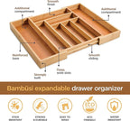 Bamboo Expandable Drawer Organizer for Utensils - Adjustable Cutlery Tray with Dividers for Silverware, Flatware, and Knives in Kitchen, Bedroom, or Living Room Storage
