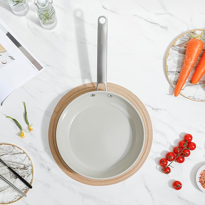 MsMk 5-Piece Non Stick Pans Set, 8, 10, 12 Inch Frying Pans, 10" and 12" with Tempered Glass Lids, PRO Heat Distribution, Stay-Cool Handles, Induction safe, Compatible with All Cooktops