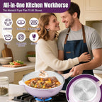 AOSION 12 Inch Nonstick Ceramic Deep Frying Pan,5.5QT Sauté Pan with lid,Large Skillet with Steam Rack,Healthy Jumbo Cooker,Stay Cool Handle,Induction Compatible, PFOA & PFAS Free. (PURPLE)