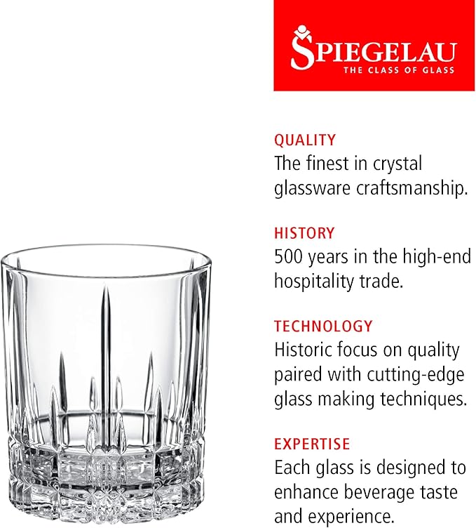 Spiegelau Perfect Serve Double Old Fashioned Glasses Set of 4 - Lowball Cocktail Glasses European-Made Crystal, Dishwasher Safe, Professional Quality Cocktail Glass Gift Set - 13 oz