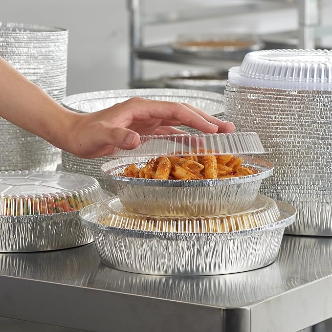 CURTA 7" Round Aluminum Foil Pans with Clear Lids | Heavy Duty | Great for Broiling, Baking, Storage, Roasting, Takeout, Air Fryer | 30 Pack