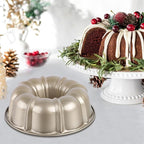 Homikit Fluted Cake Pan 10 Cups, 10 Inch Heavy Duty Carbon Steel Tube Round Pans for Baking Meatloaf Jello Angel Food Cake Monkey Bread and More, Nonstick & Easy Release, Gold