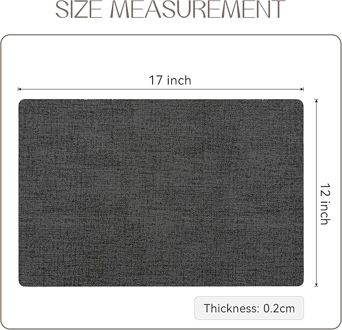 Romanstile Vinyl Placemats Set of 6-12 X 18 Inch - Heat Resistant Place Mats 100% Waterproof Oilproof Wipeable Reversible Faux Leather Table Mats for Kitchen/Dining/Party/Outdoor, Charcoal