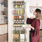 Moforoco Sage Green Over The Door Pantry Organizer, Pantry Door Organizer Shelves, Kitchen Organizers and Storage, Hanging Basket Wall Spice Rack Seasoning Shelves