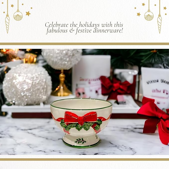 Spode Christmas Tree 6-Inch Ribbon Nut Bowl - Decorative Serving Bowl for Candies, Nuts, Desserts - Ideal for Holiday Entertaining & Festive Table Decor - Earthenware with Iconic Christmas Tree Design