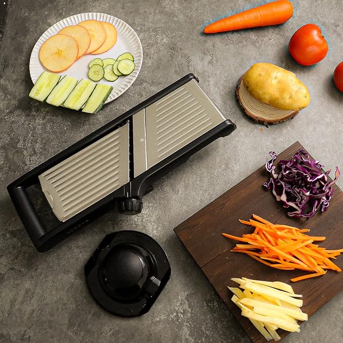 VEKAYA Mandoline Slicer for Kicthen,Adjustable Vegetable Slicer,Food Chopper,Potato Slicer,Mandolin,Tomato Slicer,Veggie Cutter,Stainless Steel Professional with Safety Gloves