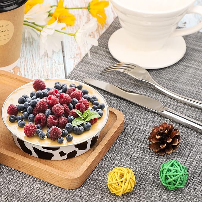 Beasea 4 Inch Mini Pie Tins with Lids, 100 Pack 8 Oz Disposable Tart Pie Pans Black White Aluminum Foil Tart Tins Round Muffin Container Mini Cheesecake Pan for Pie Tart Quiche