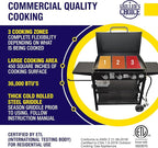 Griller's Choice Gas Griddle with Hinged Hood & Wind Guards, 4 Shelves, Propane Griddle for Flat Grills Outdoor Cooking, Front Grease Management, Steel Flattop Grills Surface, Precision Heat Control