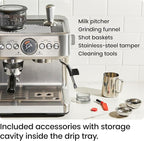 Chefman Crema Supreme 15 Bar Espresso Machine with Milk Frother, Barista Steam Wand, Professional Coffee Maker with Coffee Grinder, 30 Grind Settings, 3L Removable Water Tank - Stainless Steel