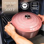Nuovva Enamelled Cast Iron Dutch Oven Pot with Lid 6.4 Quart Non Stick Casserole Pot – Heavy Duty & Oven Safe up to 500° F for Bread Baking, Braising, Stews, Roasting – 28cm Pink