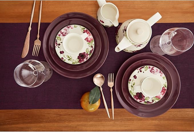 Solino Home Linen Short Table Runner 60 Inches - Athena, 100% Pure Linen Chambray Burgundy Table Runner 14 x 60 Inch Ideal for Dresser and Coffee Tables - Summer, Fall, Autumn, Halloween