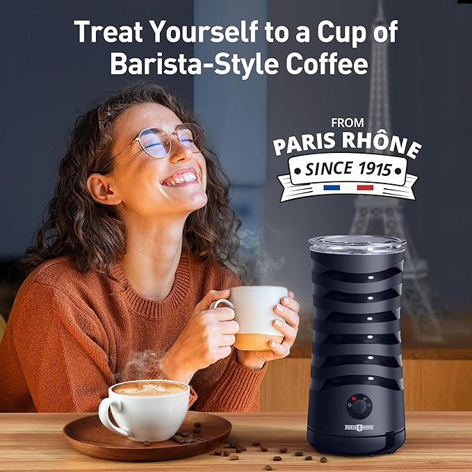 Milk Frother, Paris Rhône 4-in-1 Milk Steamer and Frother, Hot & Cold Foam Milk Warmer with Temperature Control, Auto Shut-Off Frothers for Coffee, Latte, Cappuccino, Macchiato