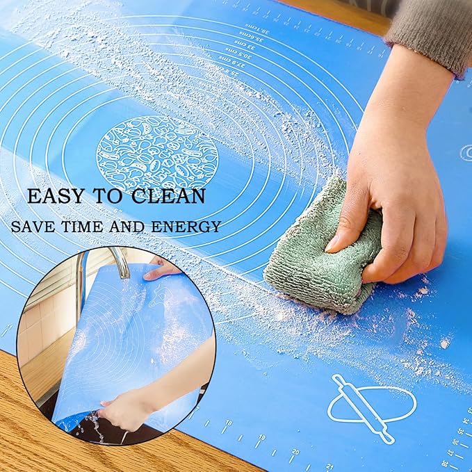 Silicone Baking Mat for Pastry Rolling Dough with Measurements,19.7" x 15.7" BPA Free Non stick and Non Slip Blue Table Sheet Baking Supplies for Bake Pizza Cake