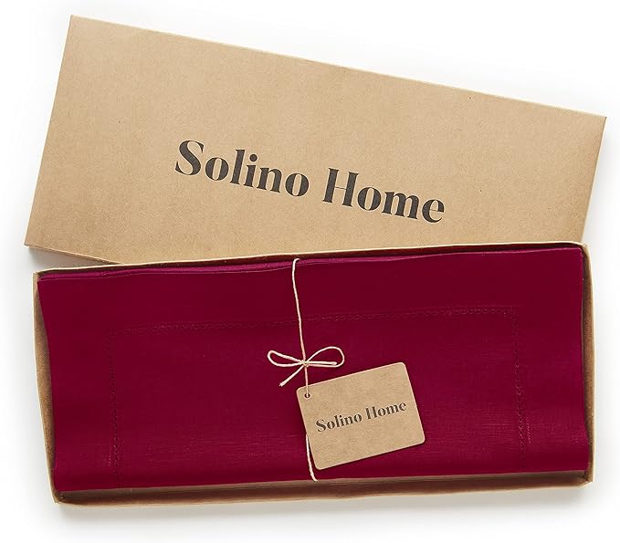Solino Home Red Hemstitch Table Runner 60 Inches - Cotton Linen Small Table Runner 14 x 60 Inch Ideal for Dresser and Coffee Tables - Summer, Fall, Autumn, Halloween