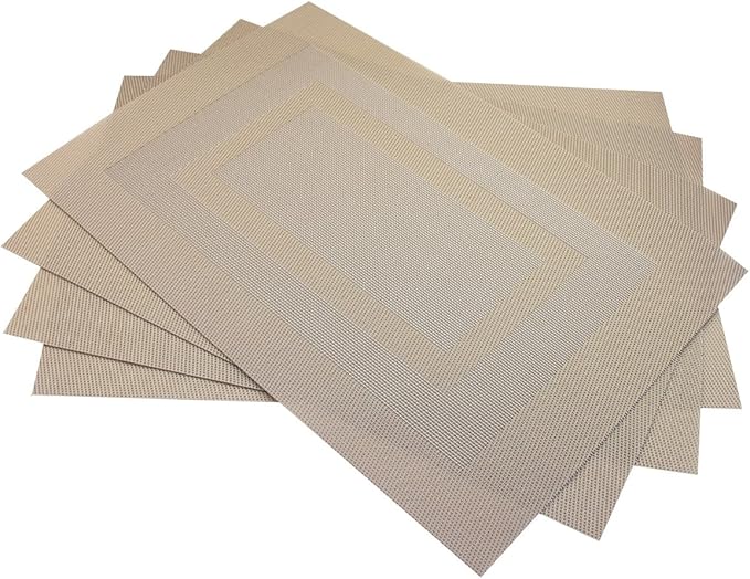 PIGCHCY Placemats,Heat Resistant Non Slip Durable Plastic Place Mats,Washable Easy to Clean Woven Vinyl Kitchen Placemats for Dining Table Set of 4 (Champagne)