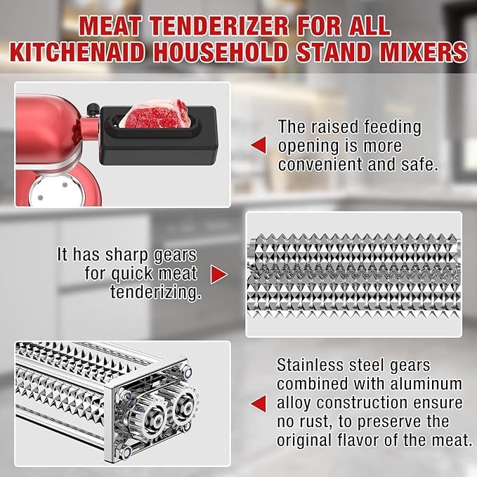 Electric Meat Tenderizer for All KitchenAid and Cuisinart Household Stand Mixers, Mixers Accesssories for KitchenAid Attachment, Tenderize Meat More Smoothly and Effortless, Dishwasher Safe, Black