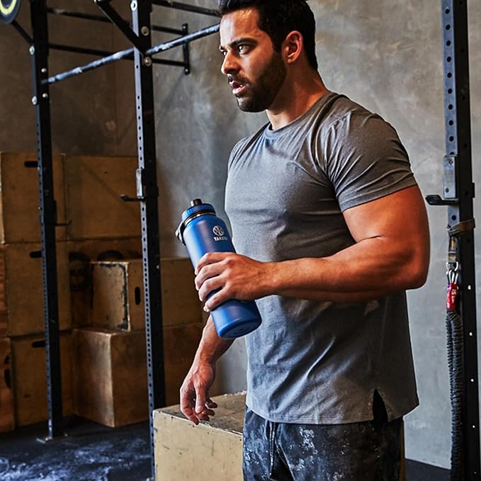 Takeya Originals 40 oz Vacuum Insulated Stainless Steel Water Bottle with Spout Lid, Navy