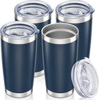 20 oz Tumbler with Lid Stainless Steel Insulated Tumblers Bulk Double Wall Vacuum Cups Powder Coated Travel Mug Keep Drinks Cold and Hot, Navy, 4 Pack