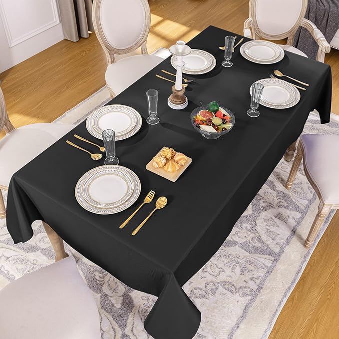 Softalker Rectangle Tablecloth Waterproof & Stain Resistant Table Cloth Wrinkle Free Fabric Washable 210GSM Polyester Table Cover for Dining/Party/Buffet/Wedding - 60 x 120 inch, Black