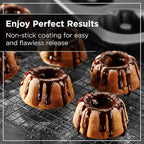 Wrenbury Nonstick Mini Buntz Cake Pan Non Stick for Baking - 6 Cup Bundtlette Fluted Cake Tin for Small Cakes - PFOA Free and Dishwasher Safe - 3.75” Cup Width