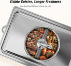 Chafing Dishes for Buffet with Glass Lid (9QT, 4Pack) - Food-Grade Stainless Steel, Rolled Rim Design, Foldable Frame, Lid Holder, Buffet Servers and Warmers Parties, Catering, Weddings