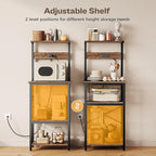 SUPERJARE 4 Tier Bakers Rack with Power Outlets, Microwave Stand with Adjustable Shelf, Kitchen Shelf Organizer for Small Space, Coffee Bar with 6 S Hooks, Kitchen Storage Rack, Rustic Brown