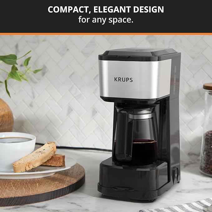 KRUPS Simply Brew Coffee Maker - Multi-Serve 4-in-1 with Stainless Steel Travel Tumbler, Black, 14oz
