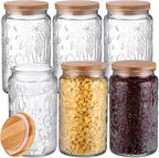 Domensi 6 Pack 34 oz Vintage Glass Jars with Lid Airtight Cute Cookie Jars Food Storage Containers for Decorative Desk Kitchen Office Pantry Candy Sugar Coffee Bean Tea Flour Oats