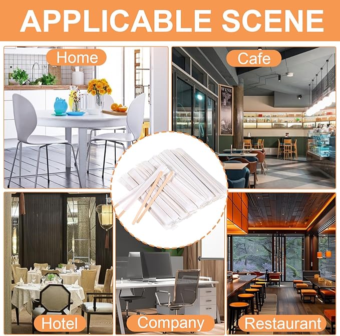 2000 Pcs Wood Coffee Stirrers 5.5 Inch, Individually Wrapped Disposable Beverage Stirrers Bulk Wooden Stirrer for Cocktails, Hot Drinks, Coffee, Bars, Restaurants, Homes, Offices