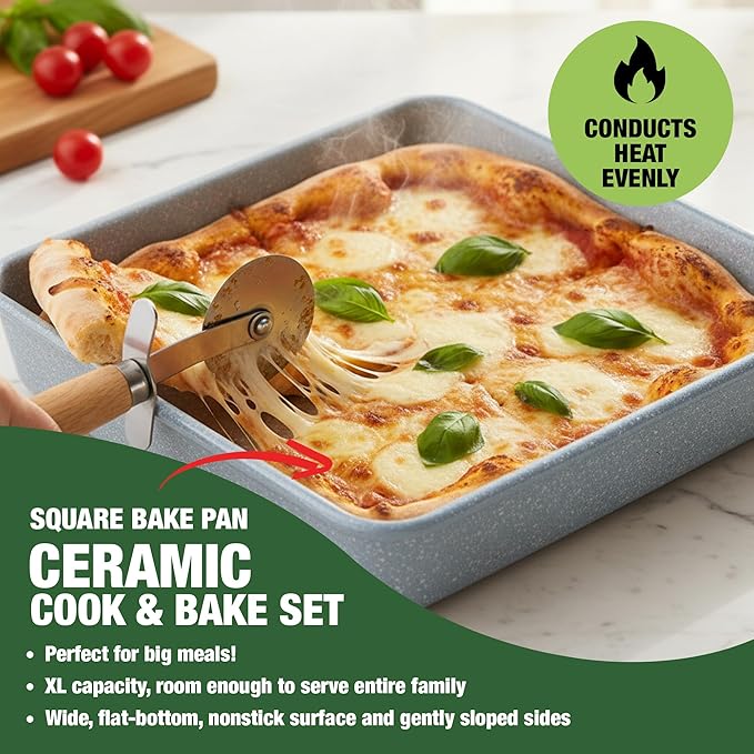 Granitestone Ceraluxe 20 Pc Ceramic Cookware Set Nonstick, Complete Pots and Pans Set Non Stick for Kitchen with Bakeware, Utensils & Steamer, Non Toxic Made Without PFOA PFOS, Oven & Dishwasher Safe