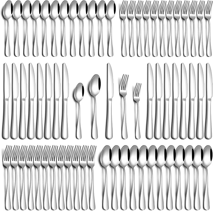 60 Piece Silverware Set, Stainless Steel Flatware Set for 12 Food Grade Novelty Flatware Cutlery Utensil Set Include Knife Fork Spoon Mirror Polished Dishwasher Safe