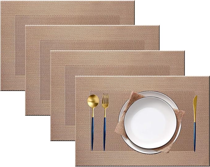 PIGCHCY Placemats Vinyl Washable Table Mats Elegant Non-Slip Placemats for Dinner Table Set of 4 (Champagne)