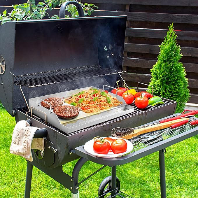 GasSaf Universal Stainless Steel Griddle for Gas Grills and Gas Stove, 18 x 12.5 Griddle Plate for Outdoor Camping, Tailgating, Parties, Flat Plate for Weber Chargriller Charbroil and More Grills