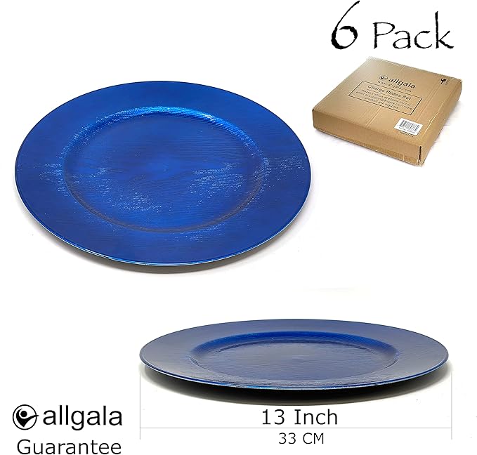 allgala 13-Inch 6-Pack Heavy Quality Round Charger Plates-Grain Blue-HD80307
