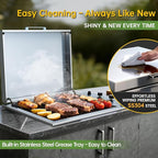 34-Inch Premium Built-In Liquid Propane Griddle for Outdoor Kitchen, 3-Burner Heavy Duty Stainless Steel Flat Top Grill with Lid, 48,000 BTUs, Large Cooking Area for BBQ Island, Outdoor Cooking,Silver