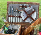 Picnic Basket for 2, Willow Hamper Set with Insulated Compartment, Handmade Large Wicker Picnic Basket Set with Utensils Cutlery - Perfect for Picnic, Camping, or Any Other Outdoor