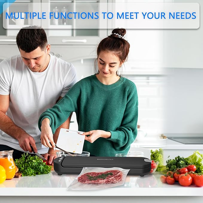 Kingbull Vacuum Sealer Machine, Dry & Moist Food Sealer with Built-in Cutter, Sous Vide & Food Storage, 10 Vacuum Seal Bags & 1 Air Suction Hose, Black