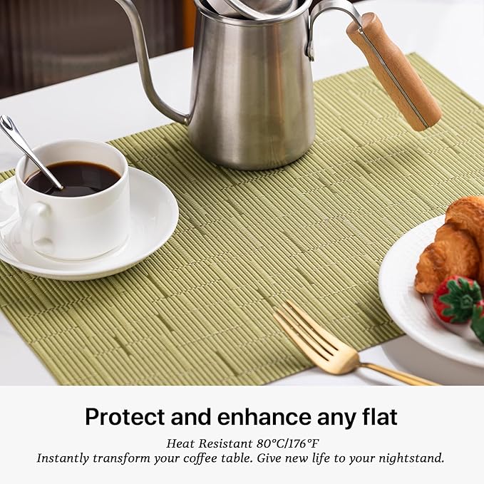 LEXMORE PVC Woven Placemats 8 PCS Wipeable Indoor/Outdoor Table Mats Washable Vinyl Place Mats for Dining Table, Set of 8-Pea Green