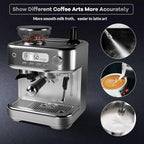 Automatic Espresso Coffee Machine with Grinder, Steam Milk Frother, LCD Display, 78 OZ Removable Water Tank for Cappuccino and Latte