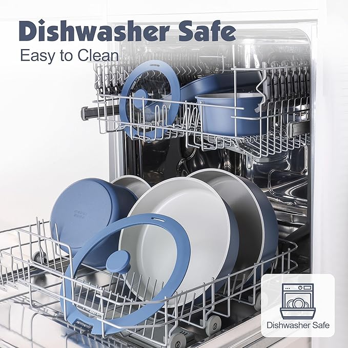 SENSARTE 24 Piece Ceramic Pots and Pans Set, Nonstick Detachable Handle Cookware, Induction Kitchen Cookware Set with Removable Handle, Healthy Non Stick for RV, Dishwasher＆Oven Safe, PFOA Free (Navy)