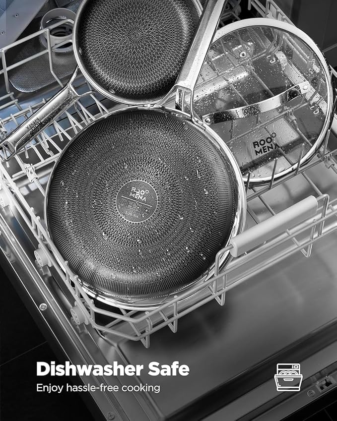 Nonstick Frying Pan Set, Non-Toxic Tri-Ply Hybrid Ceramic Skillet 3 Piece, 8, 10 & 12 Inch Stainless Steel Pans, PFAS/PFOA/PTFE Free, Metal Utensil Safe, Dishwasher & Oven Safe, Induction Compatible