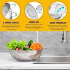 E-far 3QT & 5QT Colander Set of 2, Stainless Steel Micro-Perforated Colander Strainer with Handle for Kitchen/Draining Pasta/Rinsing Vegetables Fruits, Heavy Duty Metal & Dishwasher Safe