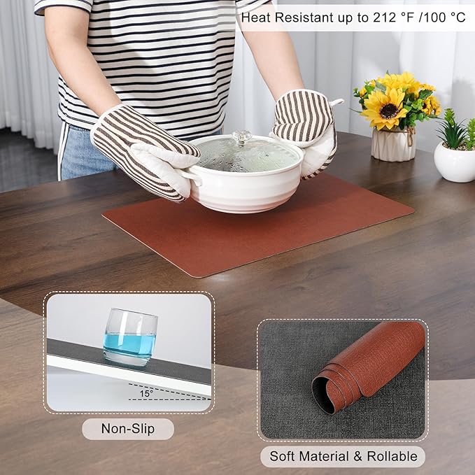 Myir JUN Placemats Dual Sided, Faux Leather Place Mats Set of 6 Indoor for Dining Table Non-Slip Washable Wipeable Heat Resistant Outdoor Table Mats (Gray Terracotta, Set of 6)