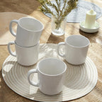 famiware Moonlight Coffee Mug Set of 4, 13oz Mug Set with Linen Finish, Coffee Cup Set with Handle for Latte, Cappuccino, Tea, Hot Cocoa, Microwave and Dishwasher Safe, White