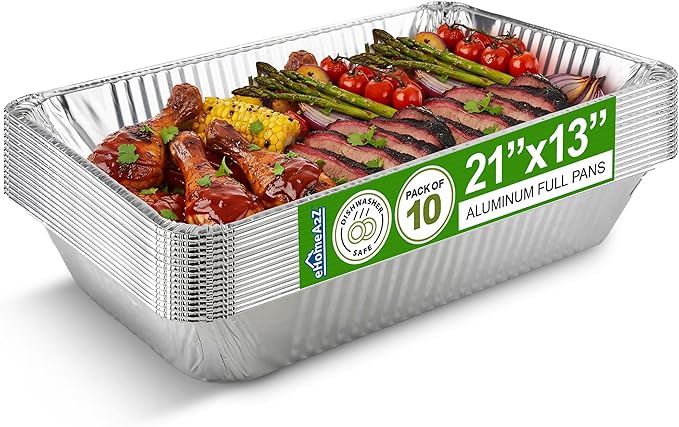 EHOMEA2Z Large Aluminum Pans Full Size Deep Foil Disposable Durable Large Steam Table Pans for Baking Serving, Chafing Trays for Caterers, Bakeware 21 x 13 x 3 (10)