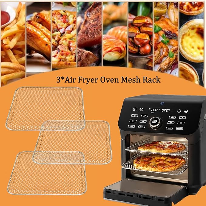 ALJ 3PCS Air Fryer Oven Mesh Rack for COSORI 10QT Air Fryer Toaster Oven, Premium Dehydrator Rack Shelf Grid Grill Pan Crisper Cooking Plate Tray Insert Grate for COSORI Air Fryer, Dishwasher Safe