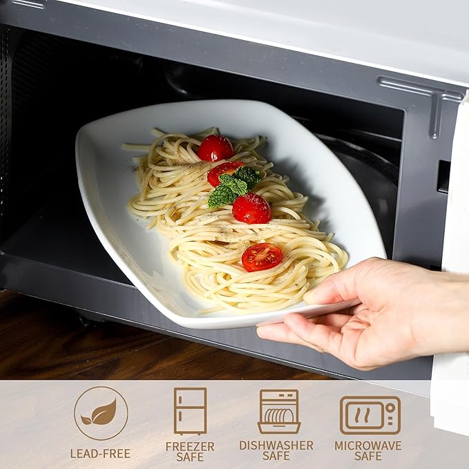 fMBB White Rectangular Plate Set, Ceramic Large Serving Platters, 12 Inch Dessert Trays for Party, Entertaining, Food, Appetizers, Dishwasher and Oven Safe Salad Dishes Set of 4